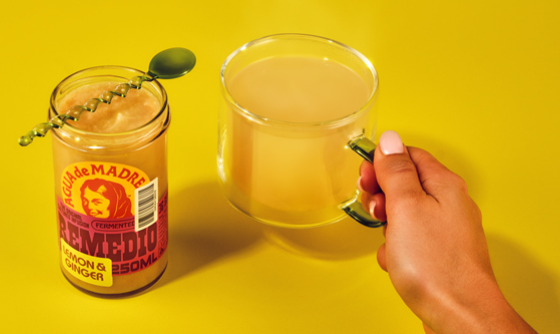 Mug of lemon and ginger tea